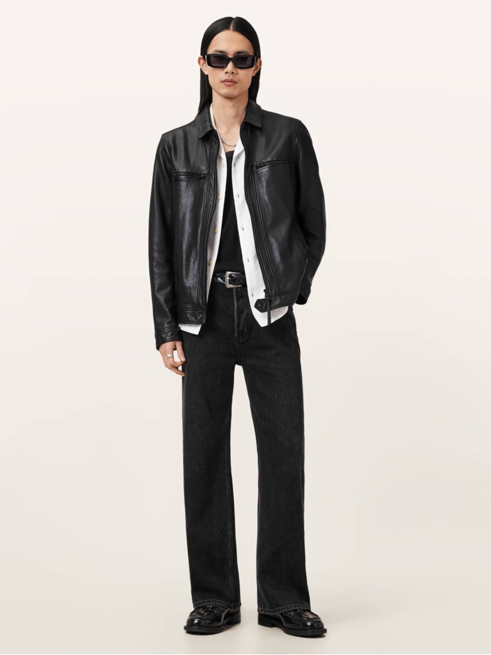 All Saints Black Leather Bomber Jacket LUCK LEATHER JACKET - Picture 4 of 15